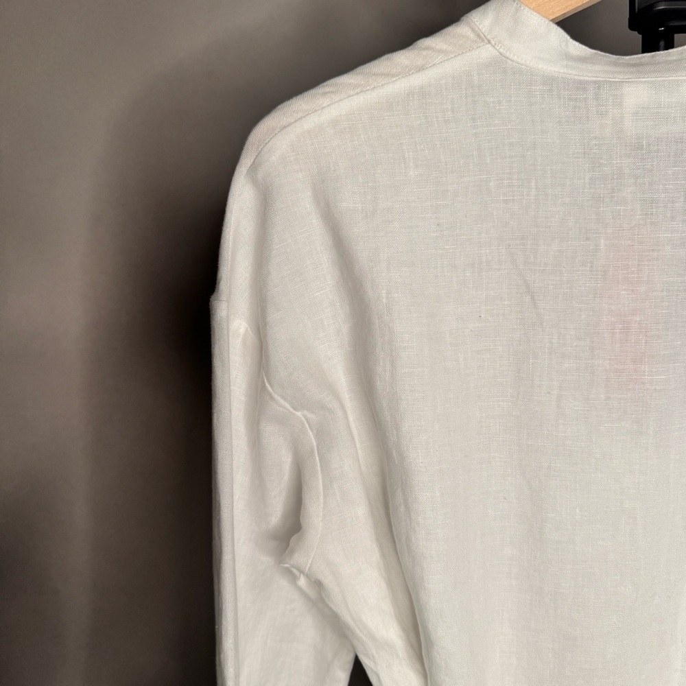 CULTIVER 100% Linen Cristi Long Sleeve Tunic Button Down Shirt w/ Belt White XS - Picture 10 of 15